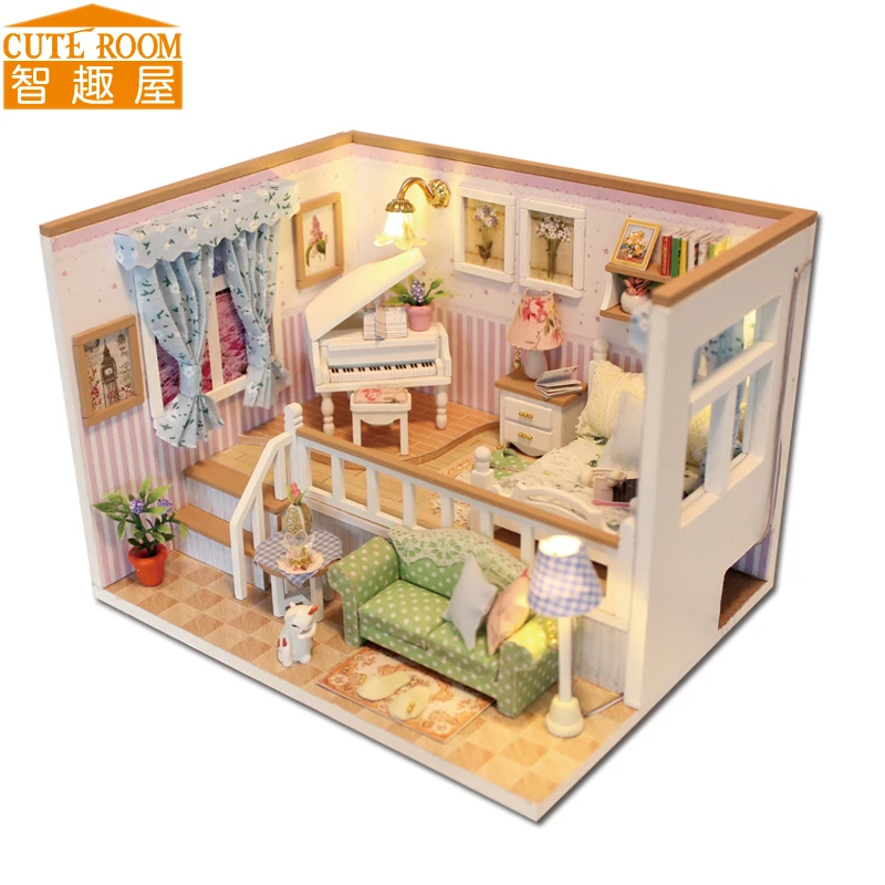 

Assemble DIY Doll House Toy Wooden Miniatura Doll Houses Miniature Dollhouse toys With Furniture LED Lights Birthday Gift M026