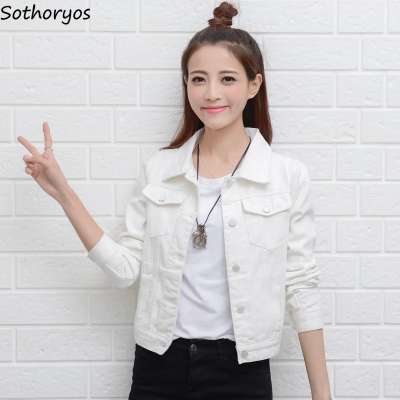 

Jackets Women All-match Simple Leisure Single Breasted Solid Womens Coats Korean Style Long Sleeve Turn-down Collar Females Coat