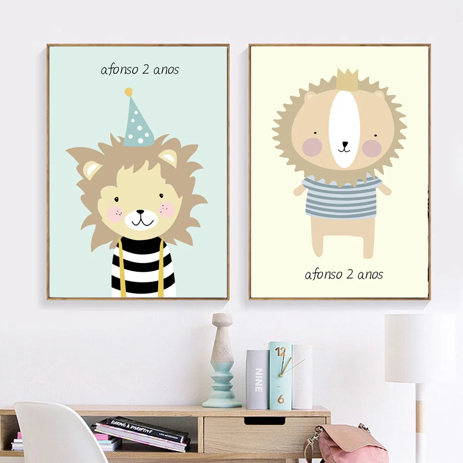 

Wall Art Canvas Painting Birthday Lion Animal Kids Bedroom Wall Decor Nordic Posters And Prints Wall Pictures For Living Room