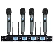 4-канальный беспроводной микрофон профессиональный УВЧ Беспроводной портативный караоке-микрофон Системы беспроводной микрофон для церкви