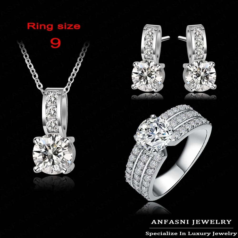 Anfasni New Arrival Wedding Jewelry Set Silver Color Cubic Zircon