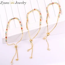 10 шт тонкий Радуга cz теннисная цепочка браслет, красочные фианит золотистого цвета Кристалл циркония стильный браслет для женщин ювелирные изделия