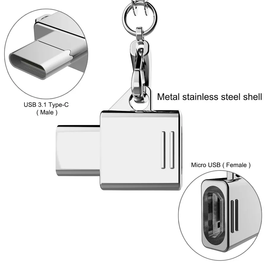 Металлический адаптер Robotsky usb type C Micro USB To type-C USB 3,1 OTG конвертер для Xiaomi 4C Mi5 samsung S8 huawei P9 LG с цепочкой