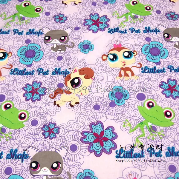 105X100cm Littlest Pet Shop Cherry Blossom Purple Cotton Fabric for Baby Girl Cloth Curtain Hometextile Bedding Set DIY-AFCK593