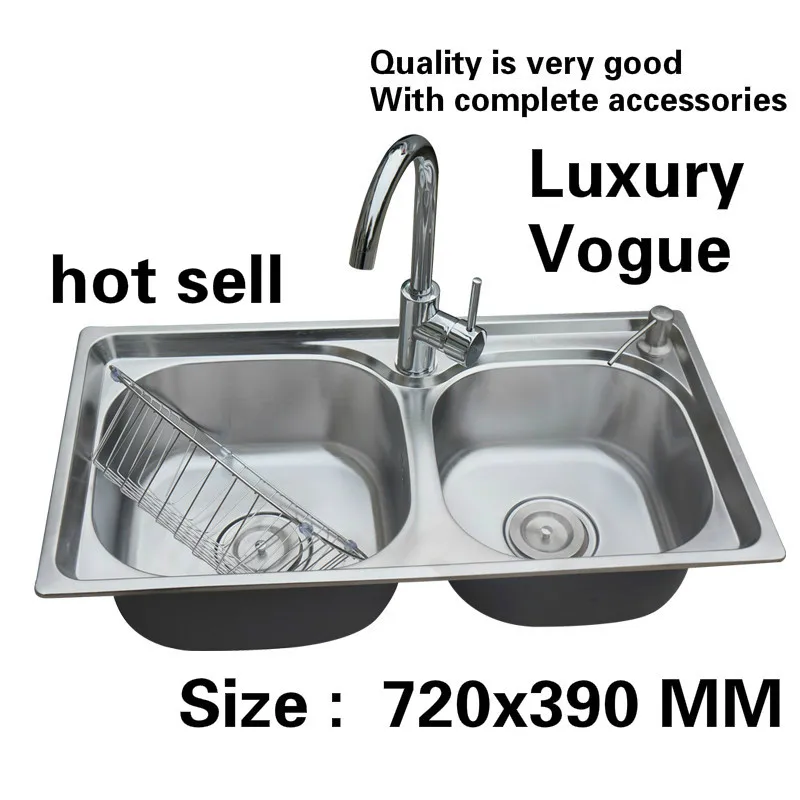 

Free shipping Standard fashion kitchen double groove sink wash the dishes 304 food grade stainless steel hot sell 720x390 MM