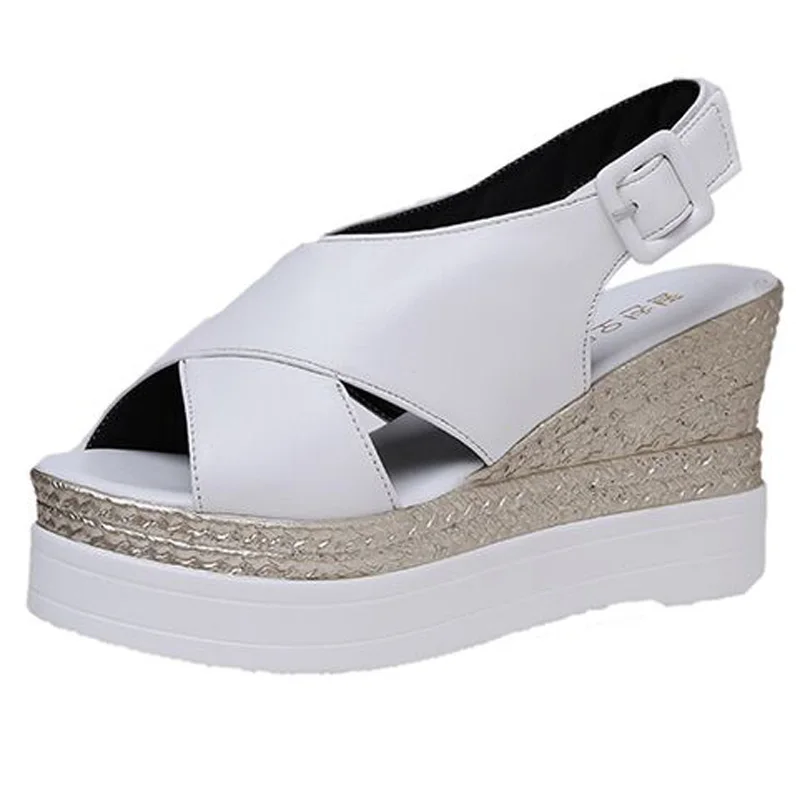2017 Summer fashion Cross Bind High Heeled Open toe Women Sandals Thick Bottom Wedges platform women