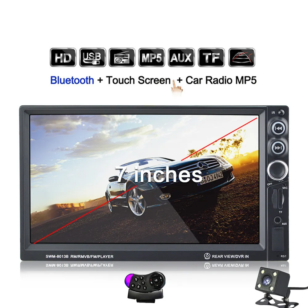 

Car Radio 7" Touch Screen 2 Din Multimedia Player MP3 MP4 MP5 Bluetooth 12v Auto Stereo Rear View Camera Hands Free