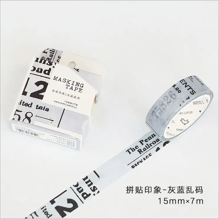 

15mm Wide Grey Blue Messy Code Collage Decoration Washi Tape DIY Planner Diary Scarpbooking Sticker Masking Tape Escolar