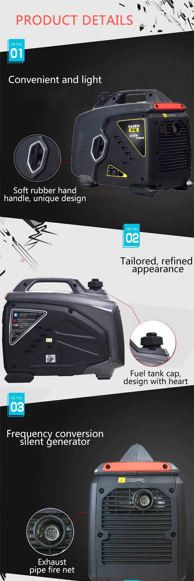 Pequeno do Gerador da Gasolina do Gerador Digital com Acampamento do Condicionamento de ar v da Gasolina do Inversor Ultra-silencioso de 220 Caminhão Portátil 1000 w Renovação da Casa