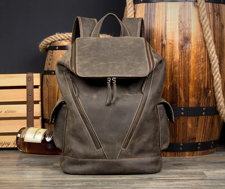 Front View of Woosir Large Vintage Leather Backpack