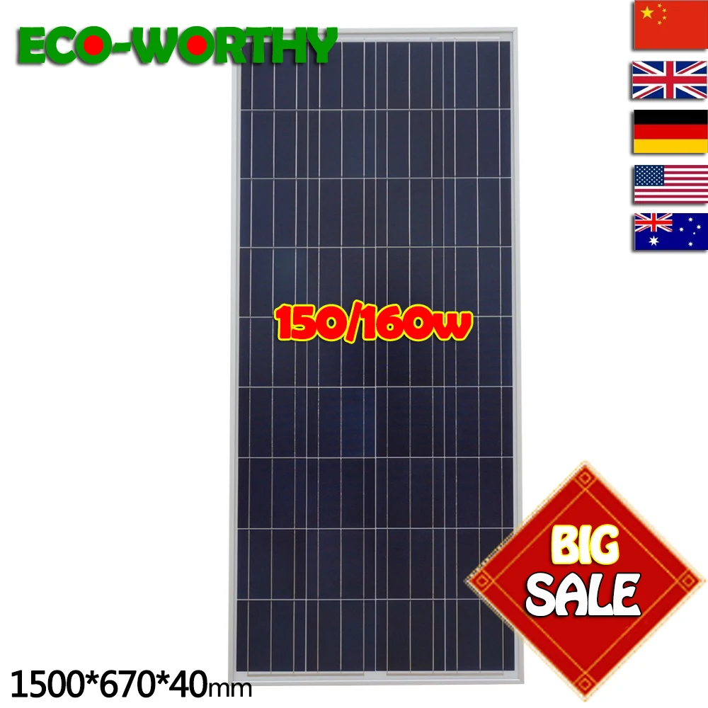 

ECO-WORTHY 150W 18V Polycrystalline Solar power Panel for 12V battery charger off Grid Battery Charging for Boat Yacht Home Kit