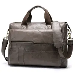 2019 Новый Дизайн Винтаж для мужчин сумка из натуральной портфель из коровьей кожи большой ёмкость 14 "Сумка для ноутбука Бизнес сумки