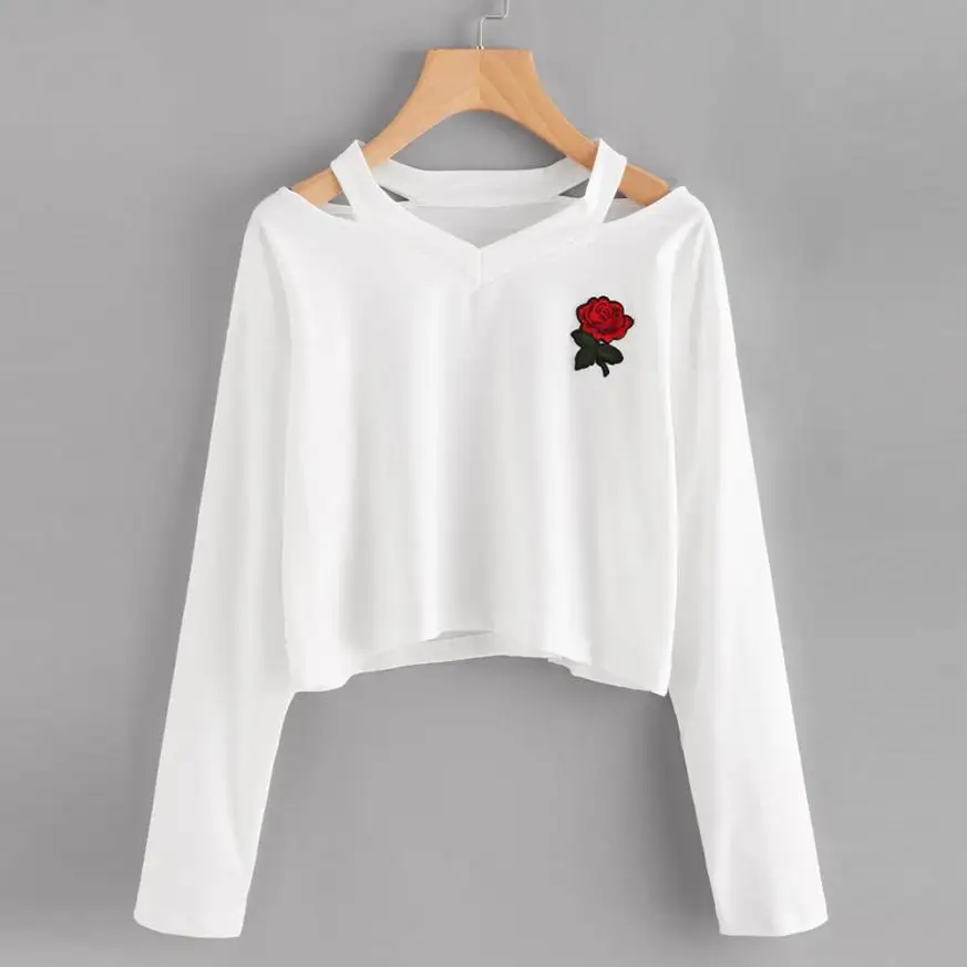 4 Женская модная Женская толстовка с длинным рукавом с принтом розы, повседневные топы, блузка - Цвет: White