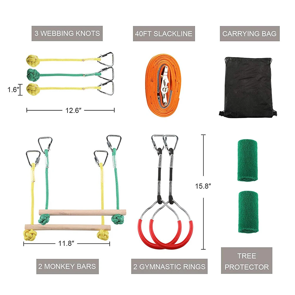 Детские препятствия кольцо для слинга обезьянка Полюс открытый физической подготовки сочетание Портативный 40 футов Slackline бар комплект Дети