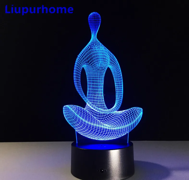 Йога Meditati 3D ночник Йога Светодиодный лампа Illusion Настольный светильник 7 цветов Изменение светодиодный Спальня Luminaria Touch огни 3D14