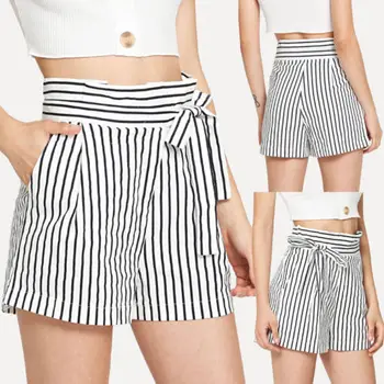 

Summer Women Ladies High Waist Casual Striped Beach Hot Sale Shorts Size 6-14 Striped