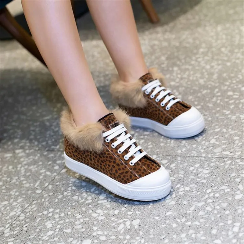 Big Size 30-44Fashion Leopard Women Flat Platform Sneakers Round Toe Lace Up Lady Casual Shoes Winte Warm Plush Fur Female Shoes (7)
