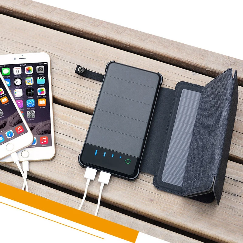 Waterproof Solar Power Bank 10000 mah Foldable Phone Charger Double USB Solar Panel External Battery Universal Phone Powerbank wireless power bank for iphone