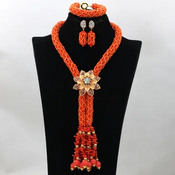 

Latest Coral Crystal Bridal Women Costume Jewelry Set Woman Coral Necklace Pendant Statement Jewelry Set Free Shipping WA772