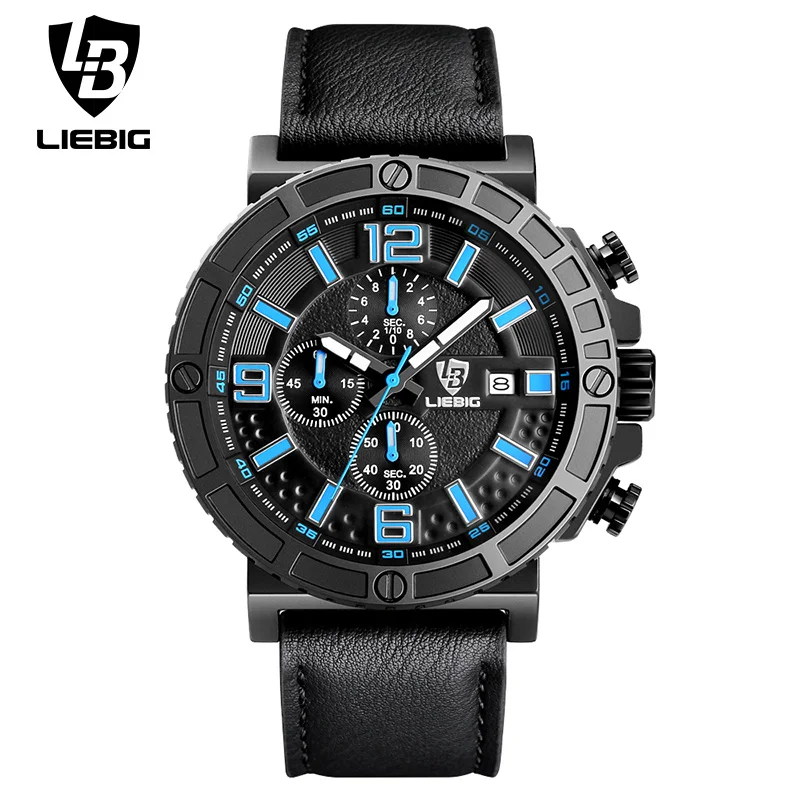 

LIEBIG Famous Brand Watch Men Sport Wristwatch Luxury Genuine Leather Relogio Masculino Fashion Casual Waterproof Watch Men 1016