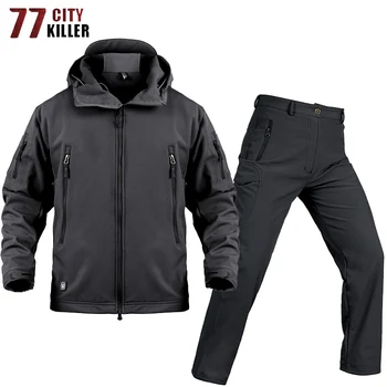 

77City Killer Winter Fleece Tactical Uniform Soft Shell Army Combat Jacket+Pants Hunt Clothes Military Camouflage Tactical Sets