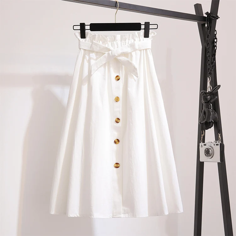 Женские модные юбки, Женская юбка с высокой талией, весенние летние юбки средней длины, женские юбки трапециевидной формы с эластичным поясом - Цвет: Белый