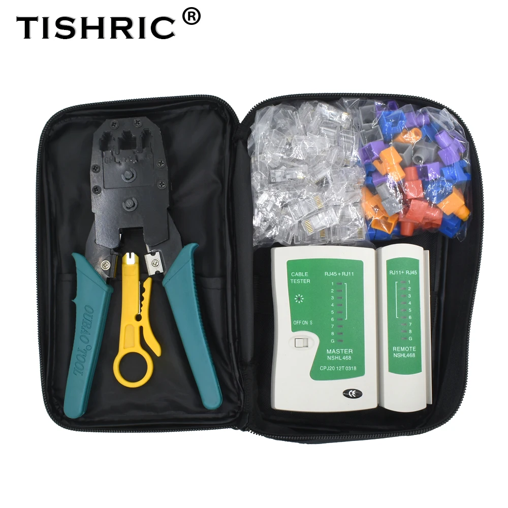 TISHRIC Network Tools Crimping Plier Line Analyzer RJ11 RJ45 Tester Crystal Head Cover Card Knife Network Tool Kits photo