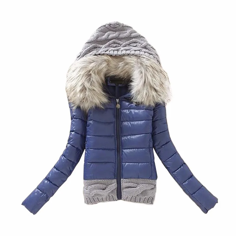 2016 Women Winter Coat Cotton Padded Jacket Short Knitted Hooded Fake Fur Female Warm Wadded Jackets And Coats 2016