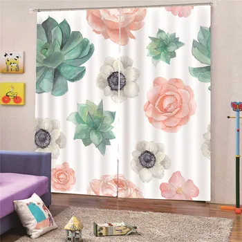 

3D Digital Print Blackout Home Decor Succulent Curtain For Living room Darpe Faux Bedroom Rideaux Window Customized Draps AP16