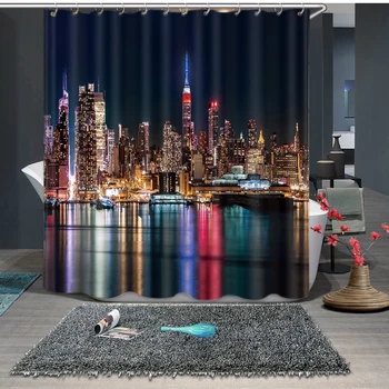 

Luxury City Print Bath Waterproof fabric 3D Shower Curtains