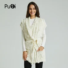 VT803 женский жилет из натурального кроличьего меха, куртка для девочек, весенне-зимняя теплая шаль из натурального кроличьего меха, Вязанный жилет с поясом, черный и бежевый цвета