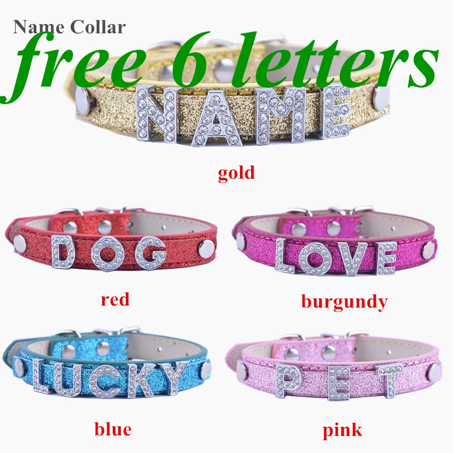 Personalized Dog Collar Free Name Customized Rhinestone Letters Dog