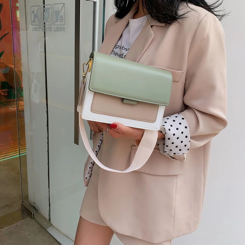 التباين اللون جلدية Crossbody حقائب للنساء 2019 حقيبة يد للسفر الأزياء بسيط الكتف حقيبة ساعي السيدات عبر الجسم حقيبة