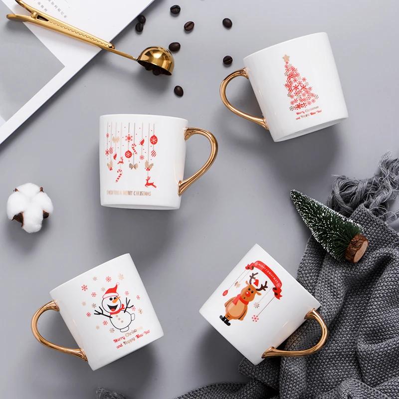

Nordic light luxury gold ceramic cup Christmas mug New Year's gift lovers home coffee cup