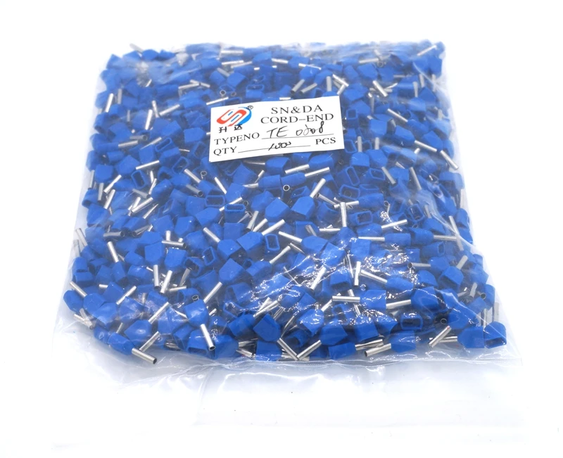 TE0508 терминалы 2x22 AWG провода наконечники для 2X0.5mm2. 8 мм провода обжимной клеммный разъем