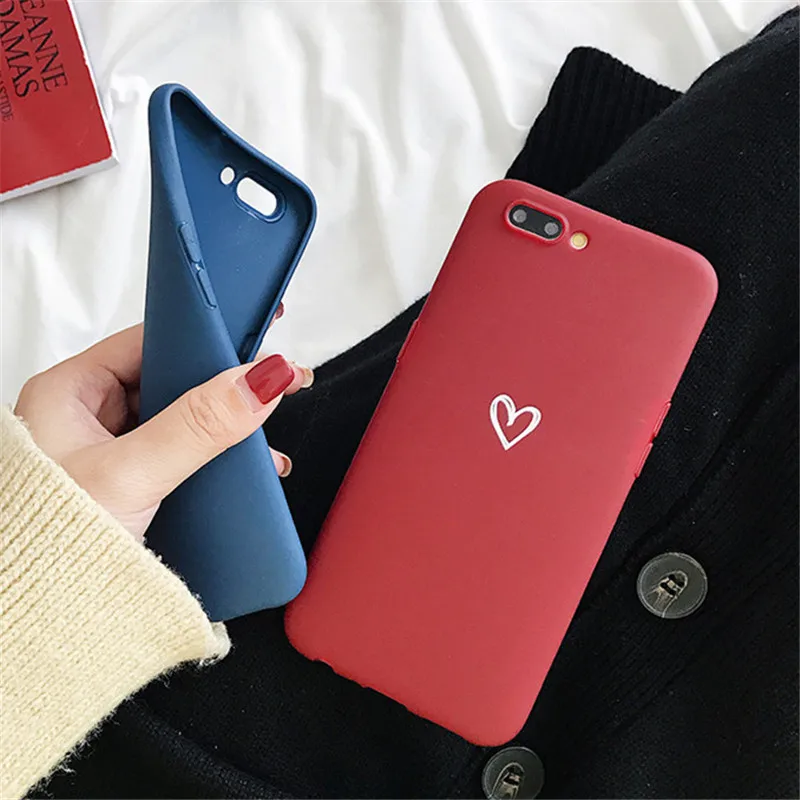 Матовые однотонные красные и синие чехлы с сердечками для huawei P30 P20 mate 10 20 Pro Lite Honor 8X 8A 10 MAX Lite V20 P Smart