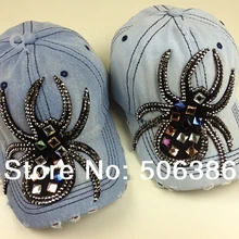 Модные Большой паук джинсовая бейсболка, цветное стекло буровых Женщины Жан бейсболка, леди летняя шляпа солнце шляпа