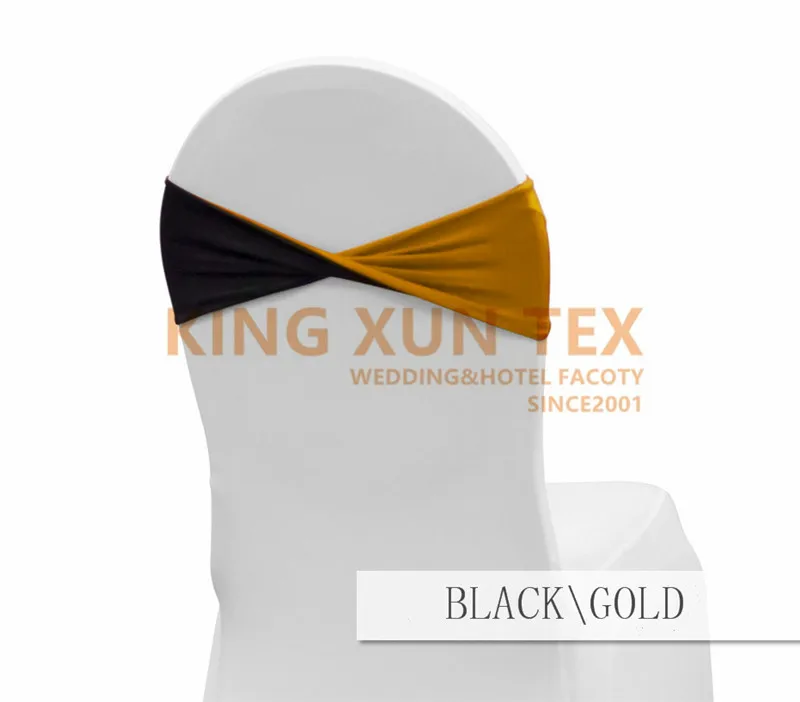 black and gold Элегантный 2 цвета микс стрейч лайкра лента Подвязка из спандекса для стула для свадьбы украшение для стула - Цвет: black and gold