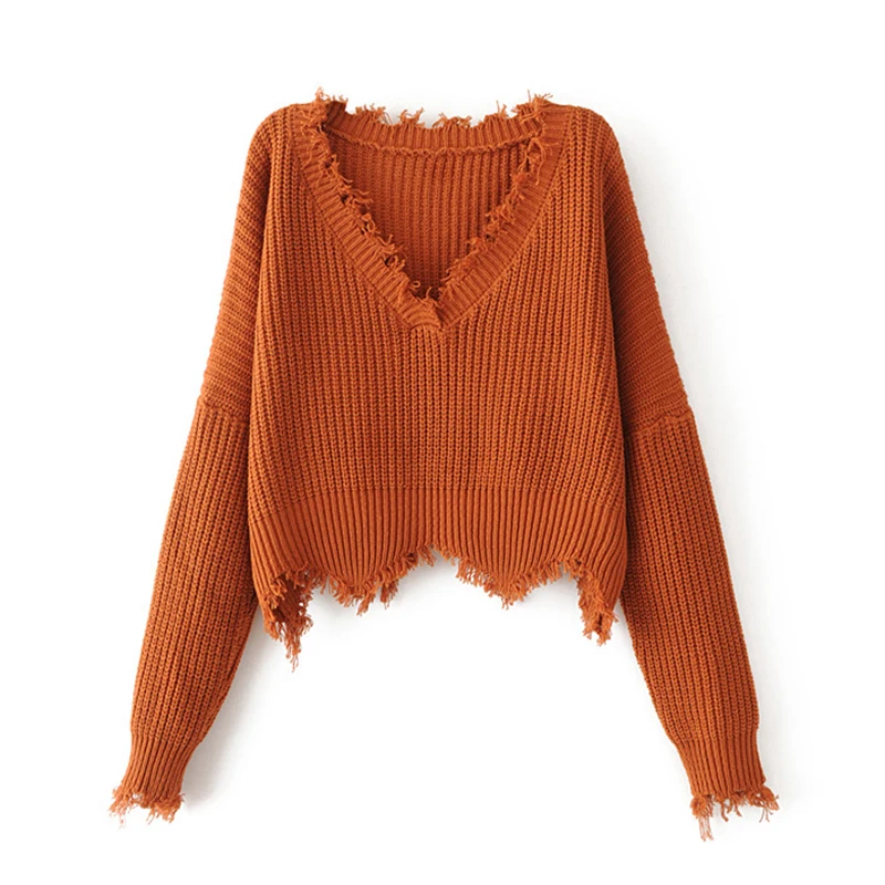 

CHRLEISURE Short Paragraph Wave Hole Sweater Women Autumn Winter High Street Trend Women's Coat Warm Loose Knitted Sweater