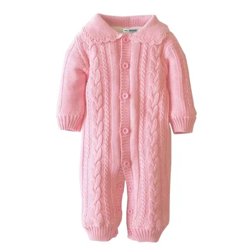 

New Baby Wool Knit Rompers Girls Fashion Peter Pan Collar One-Piece Winter Thicken Jumpsuits Infant Girl Fleece Overalls