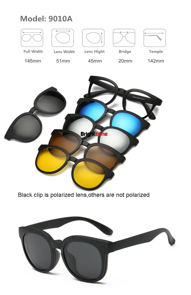 Brightzone 5+ 1 набор, очки для женщин и мужчин, зеркальные поляризованные магнитные солнцезащитные очки с клипсой, по рецепту, близорукость, дальнозоркость, астигматизм - Цвет линз: 9010A