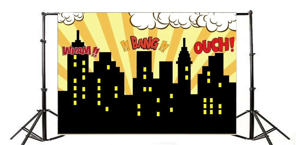 

Photography Backdrop Super City Cartoon Building Birthday