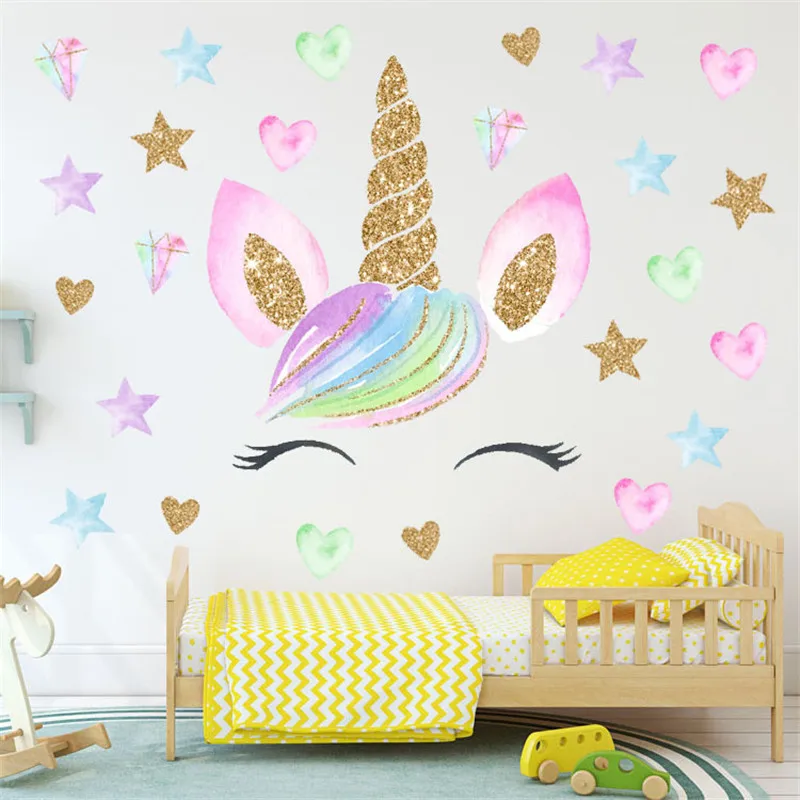 3D Colorful Flower Animal Unicorn Wall Stickers for Girls Baby Animation Kids Room Livingroom Decor DIY Home Decoration Sticker