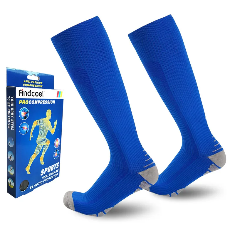 Blue Grey Findcool Plantar Fasciitis носки медицинские уплотненные компрессионные для мужчин и женщин быстросохнущие высокого качества Поддержка икр колено высокие - Цвет: Blue Grey