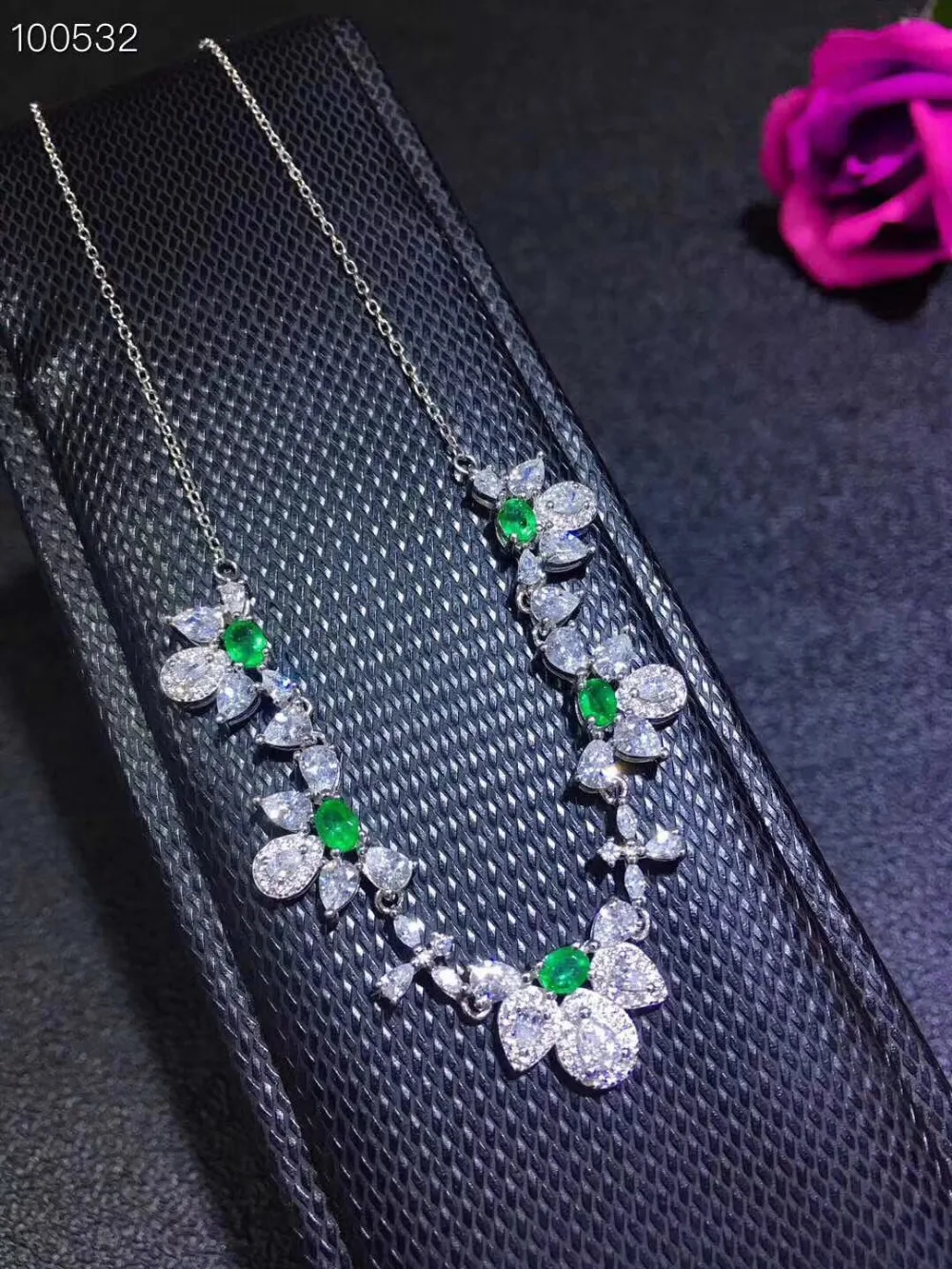  Collier pendentif vert émeraude naturel S925 argent collier de pierres précieuses naturelles de lux