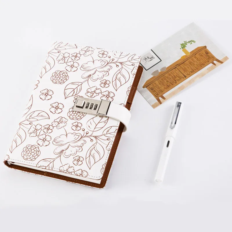 

A5 Notebook Paper Floral Diary Chancery Diary Notebook Planner Agenda School Stationery with Lock Lines Page Calendar Notebook