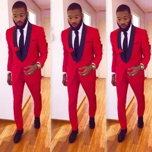 2Pieces Red Mens Suits Latest Coat Pant Shawl Collar One Button men suit Masculino Bespoke Plus Size Tuxedos2017(Jacket+Pant)