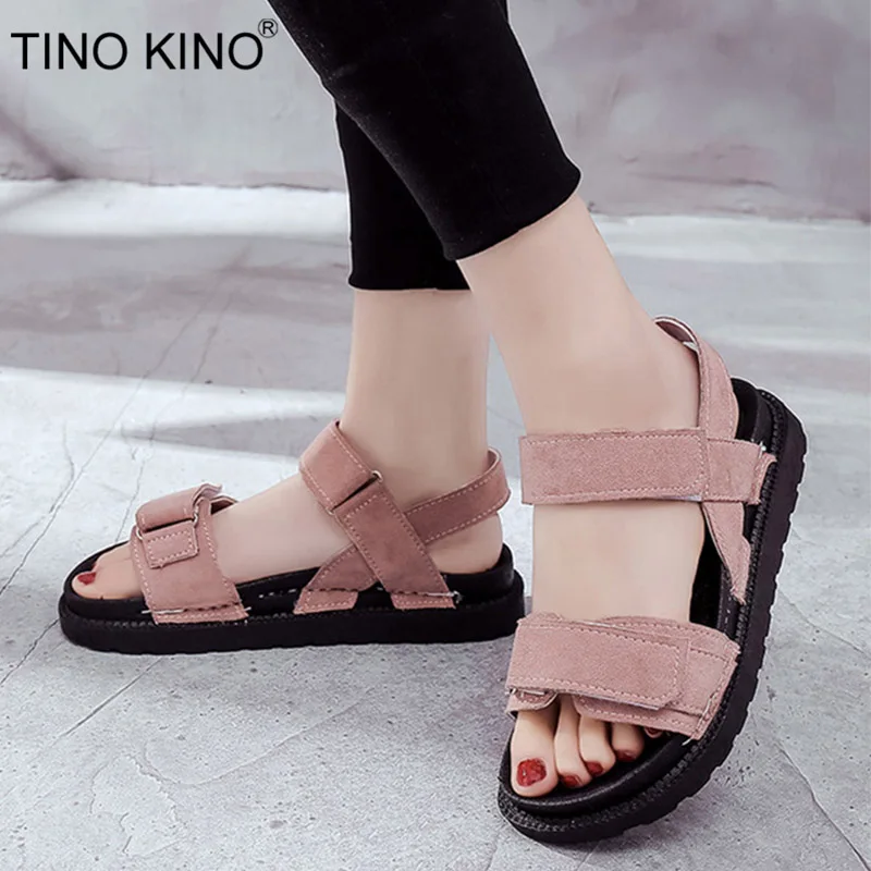 

TINO KINO Women Hook Loop Flat Summer Sandals 2019 New Fashion Open Toe Slingback Beach Shoes Ladies Platform Female Footwear