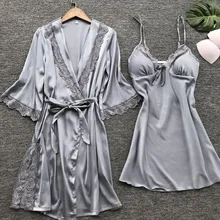 Пижамные комплекты для женщин кружевные атласная пижама летние Ночное эротическое нижнее белье пижамы Женская домашняя одежда ночное платье утреннее платье 2 шт