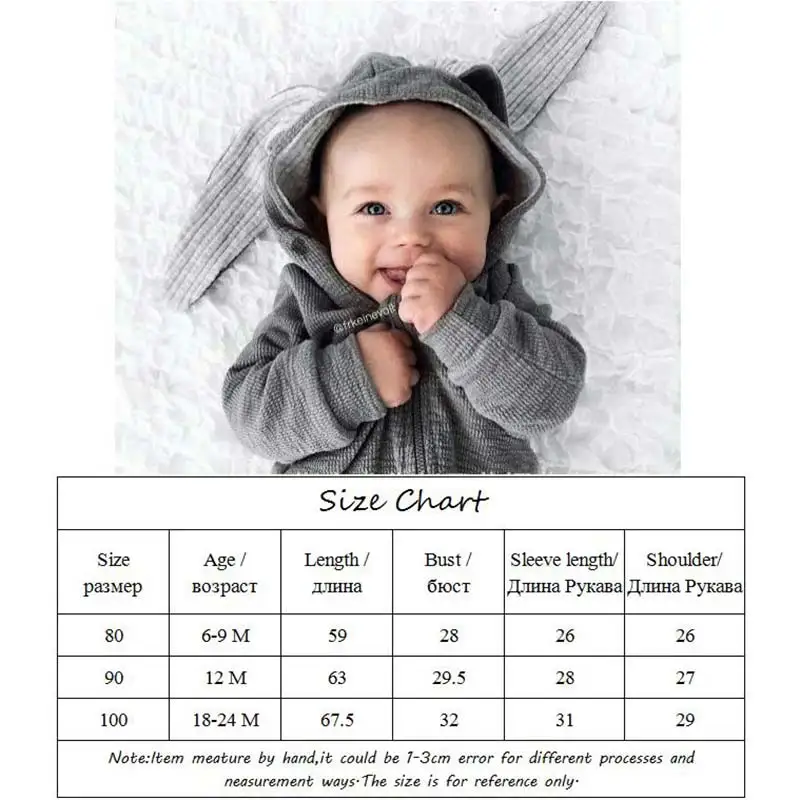 Baby Girl Spring Romper Toddler Boy Warm Long Sleeve Cute Ear Jumpsuit Unisex Cotton Sleep Wear Kids Solid Overall Baby Clothes